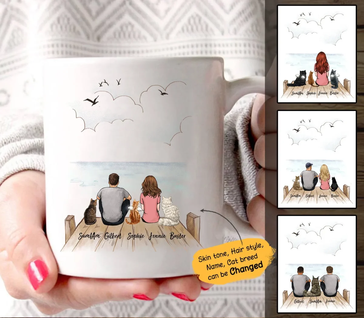 cat mugs custom cat couple coffee mug wooden dock gifts for cat lovers cat dad cat mom personalized mug 8jpka