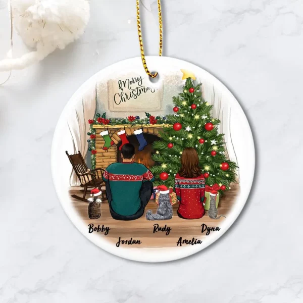 Cat Ornaments Christmas - Personalized Cat Christmas Ceramic Ornament - Cat & Couple