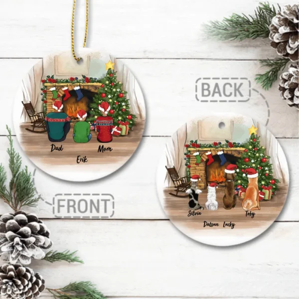 Christmas Dog Ornaments - Family Ornament With Dog & Cat - Christmas Ceramic Ornaments
