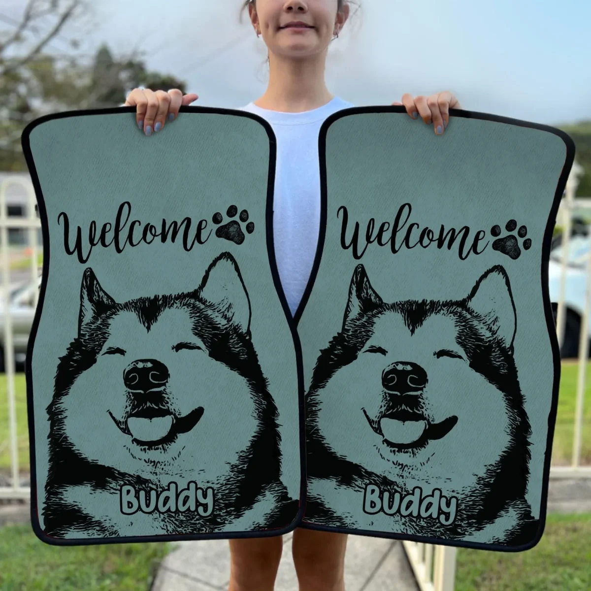 custom black white dog photo anti slip car floor mat ow39b