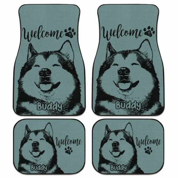 Custom Black & White Dog Photo Anti-slip Car Floor Mat