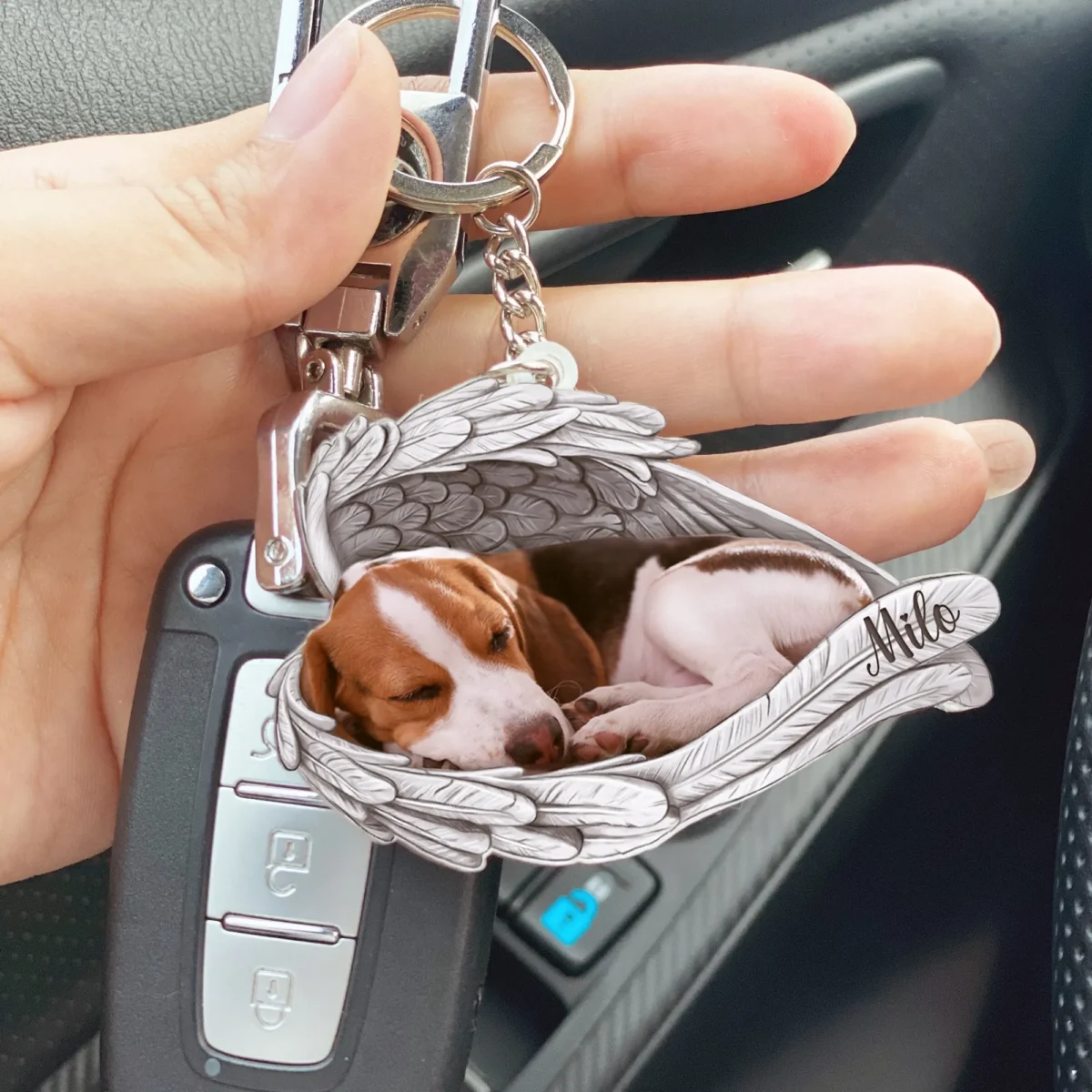 custom dog cat photo angel wings pet memorial keychain