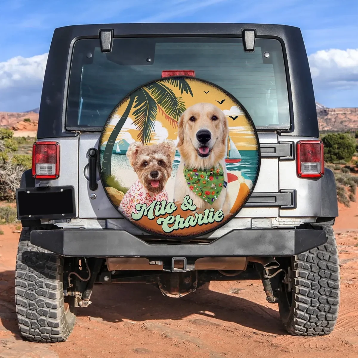 custom dog photo beach summer time spare tire cover 1qmmn