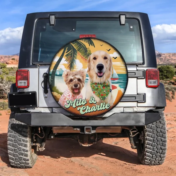 Custom Dog Photo Beach Summer Time Spare Tire Cover