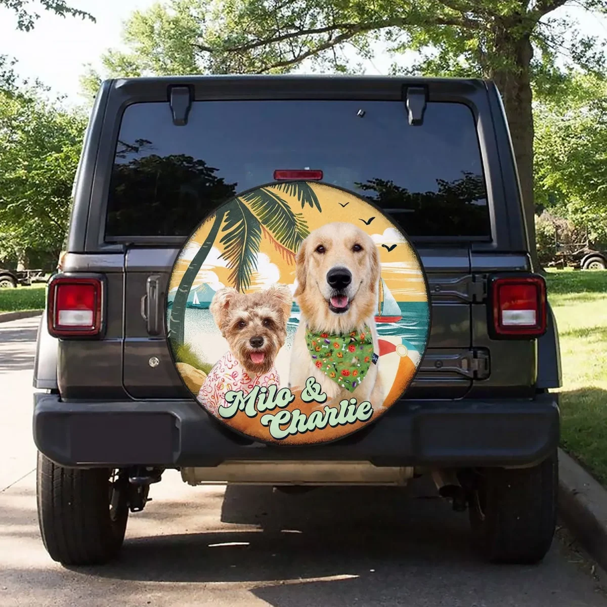custom dog photo beach summer time spare tire cover 3o85z