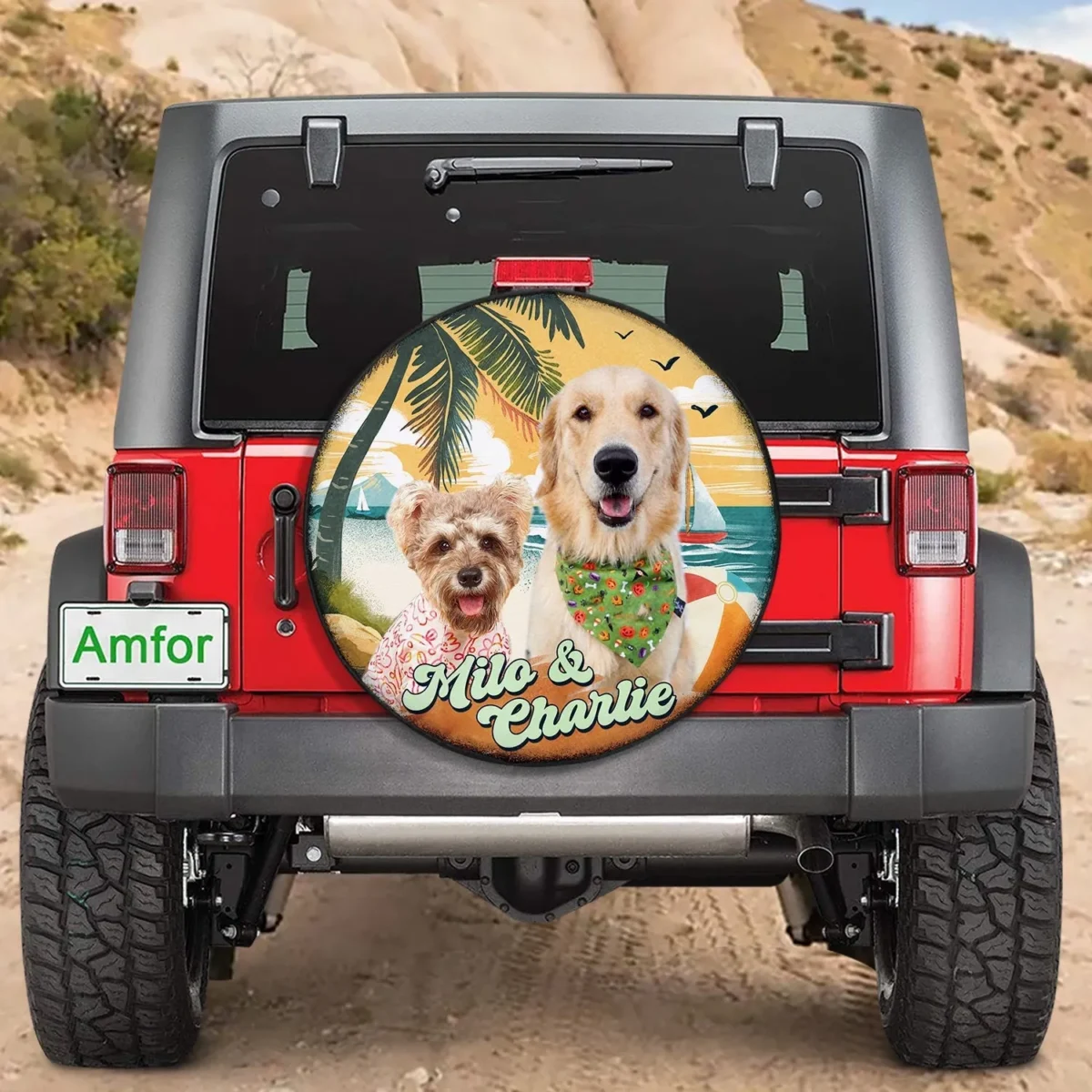 custom dog photo beach summer time spare tire cover re6sq