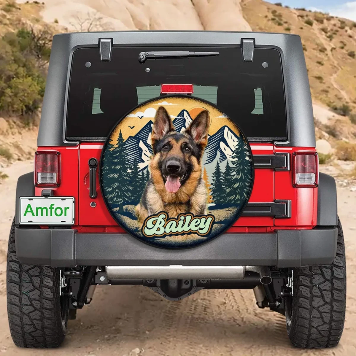 custom dog photo camping hiking spare tire cover retro style mcbgn