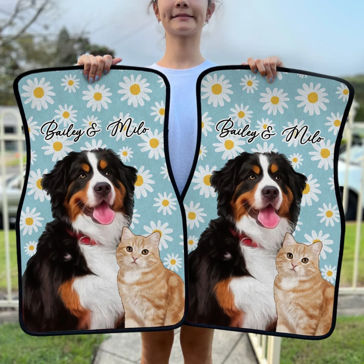 custom dog photo face car floor mat