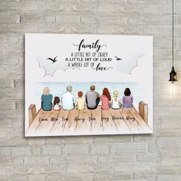 Custom Family Canvas Print - Custom Message - Wooden Dock - Up To 8 People - Gifts For Mom, Dad