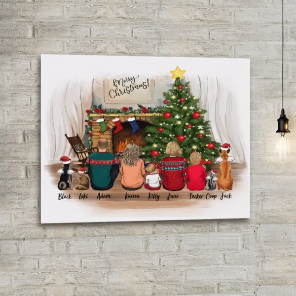 Custom Family Portrait - Family & Dog & Cat Christmas Gifts Canvas Print - People & Pets