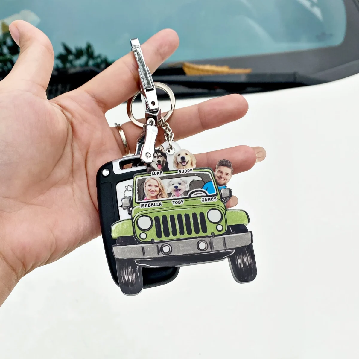 custom funny pet family kids photo jeep acrylic keychain snsl5