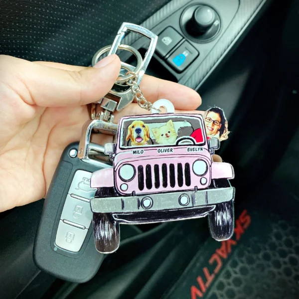 Custom Funny Pet Family Kids Photo Jeep Acrylic Keychain