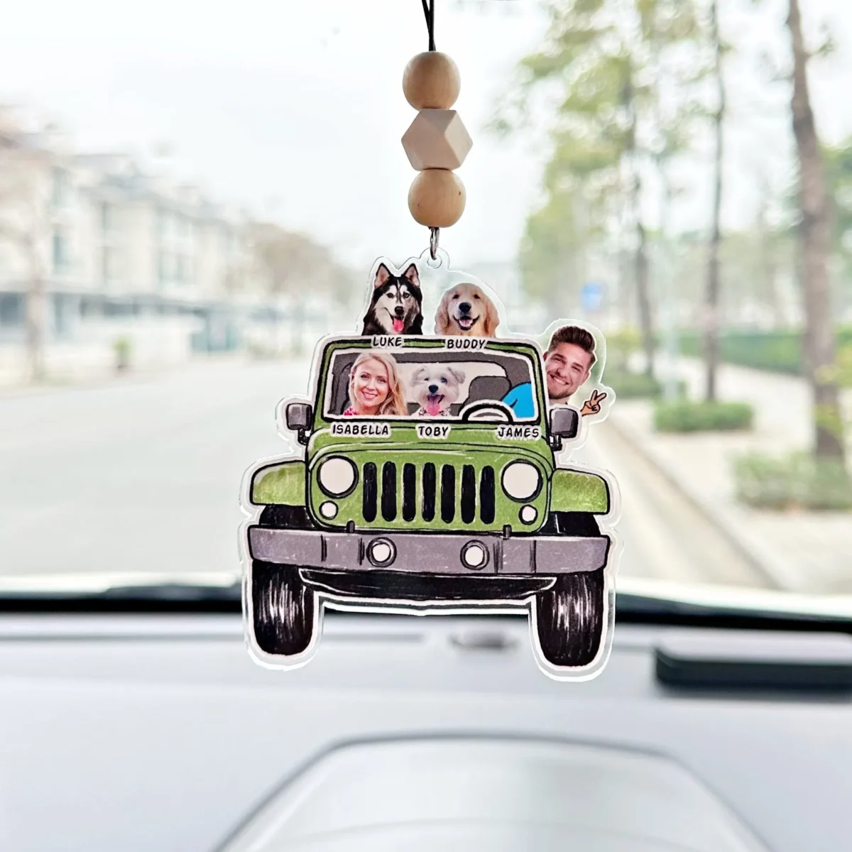 custom funny pet family kids photo jeep car ornament hmloe