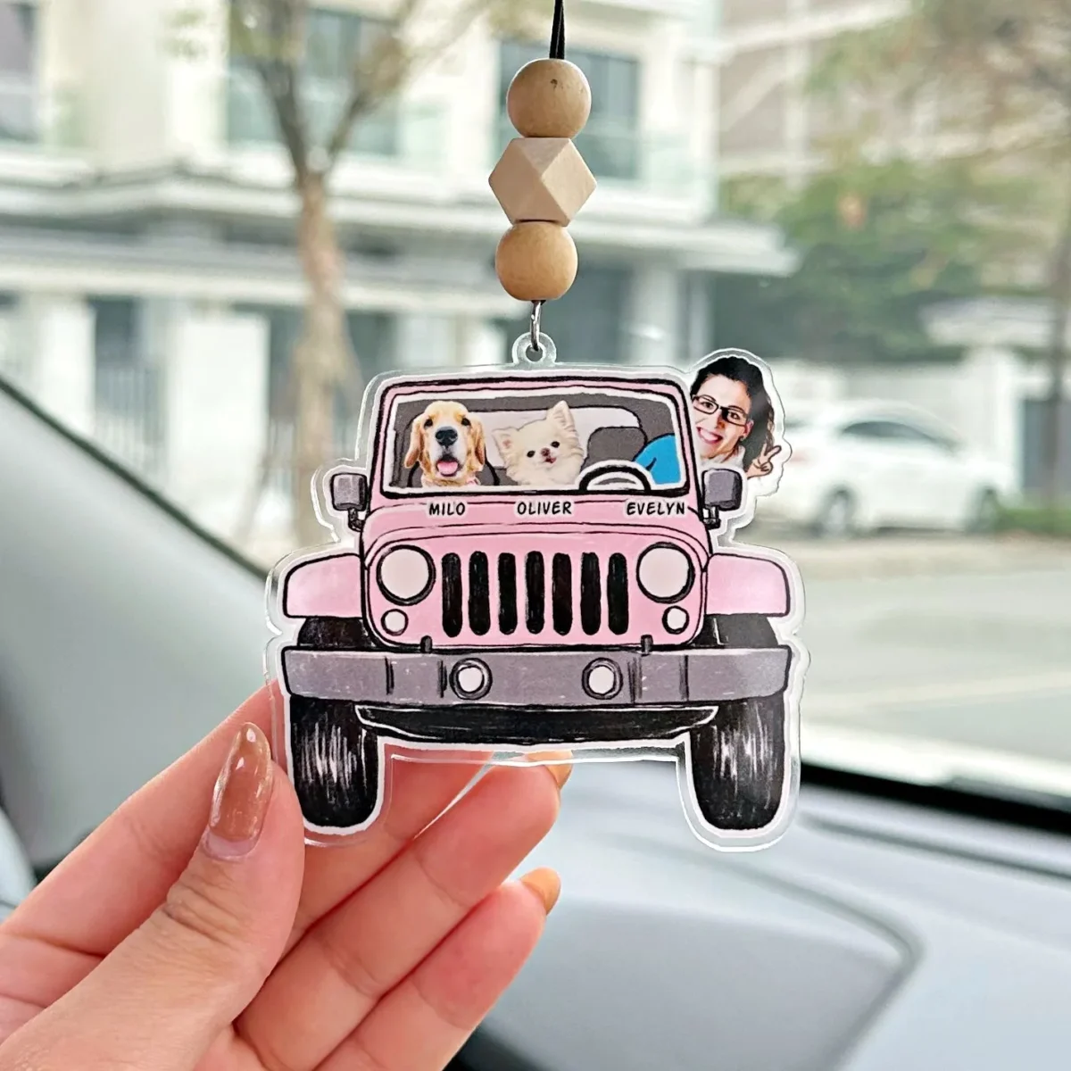 custom funny pet family kids photo jeep car ornament