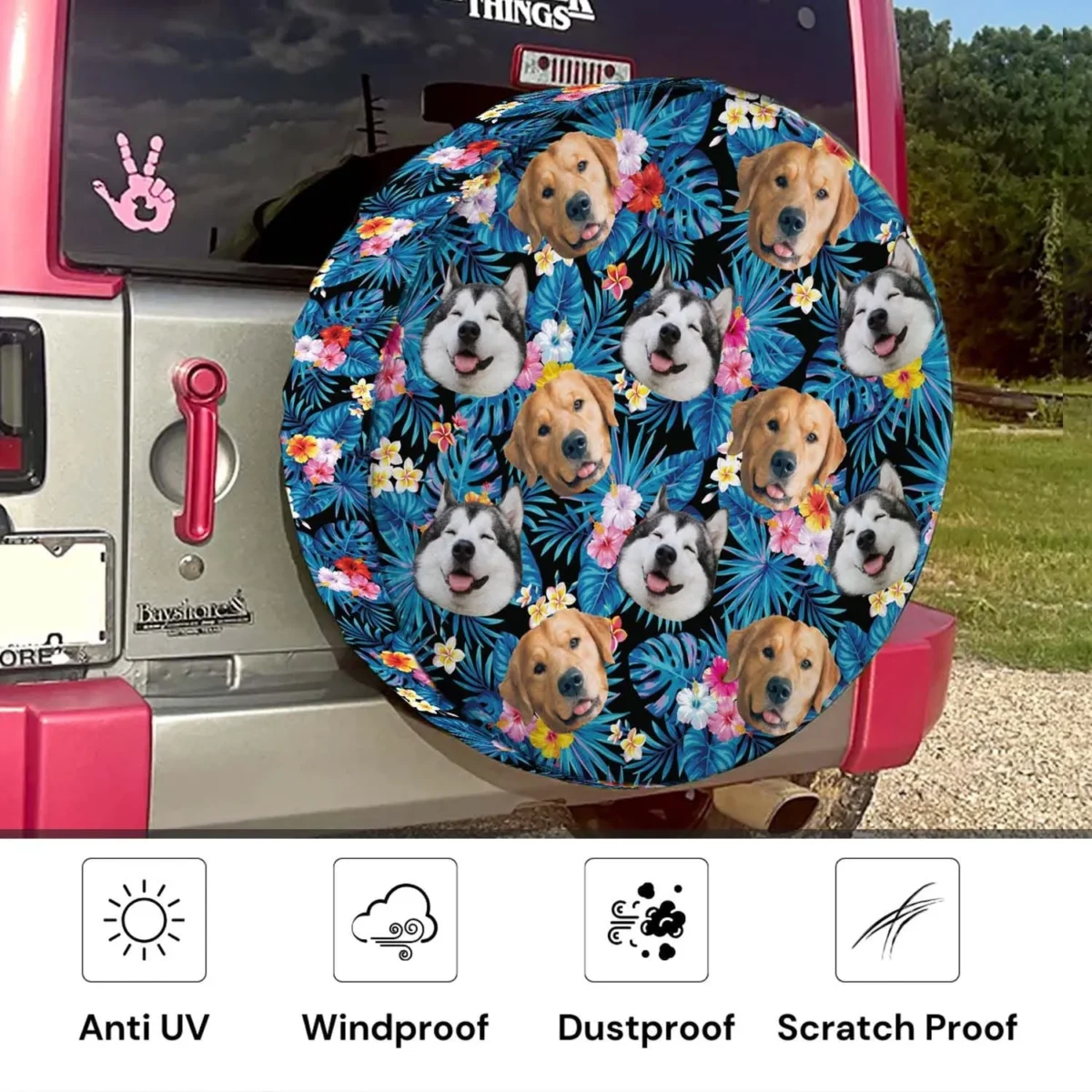 custom funny photo family pet face hawaiian spare tire cover 7ht8y
