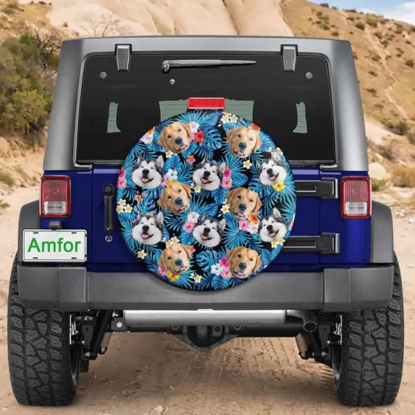 Custom Funny Photo Family Pet Face Hawaiian Spare Tire Cover