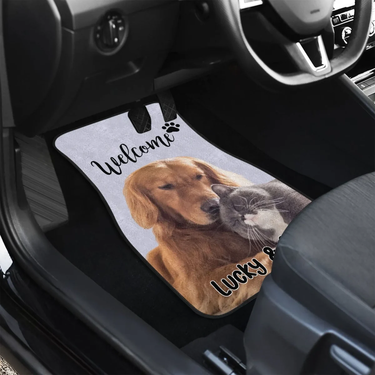 custom hand drawn pet portrait anti slip car floor mat