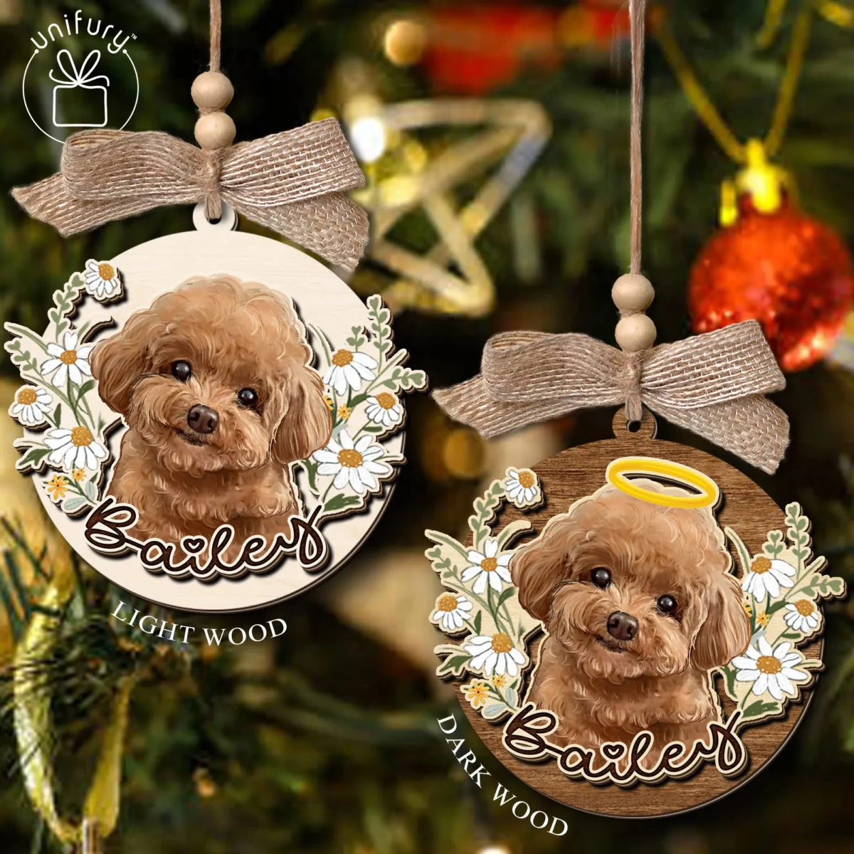 custom pet flower portrait wooden ornament gifts for christmas dog cat lovers imgmi