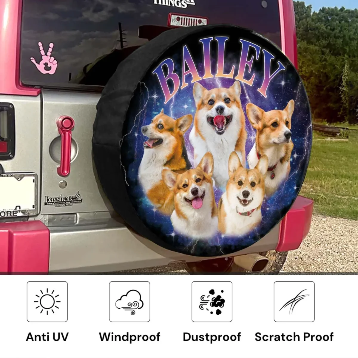 custom pet photo bootleg 90s retro spare tire cover rmdvj