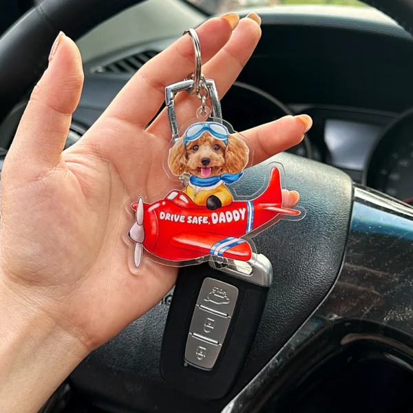 Custom Photo Dog Baby Pilot Keychain - Dog Baby Plane Keychain