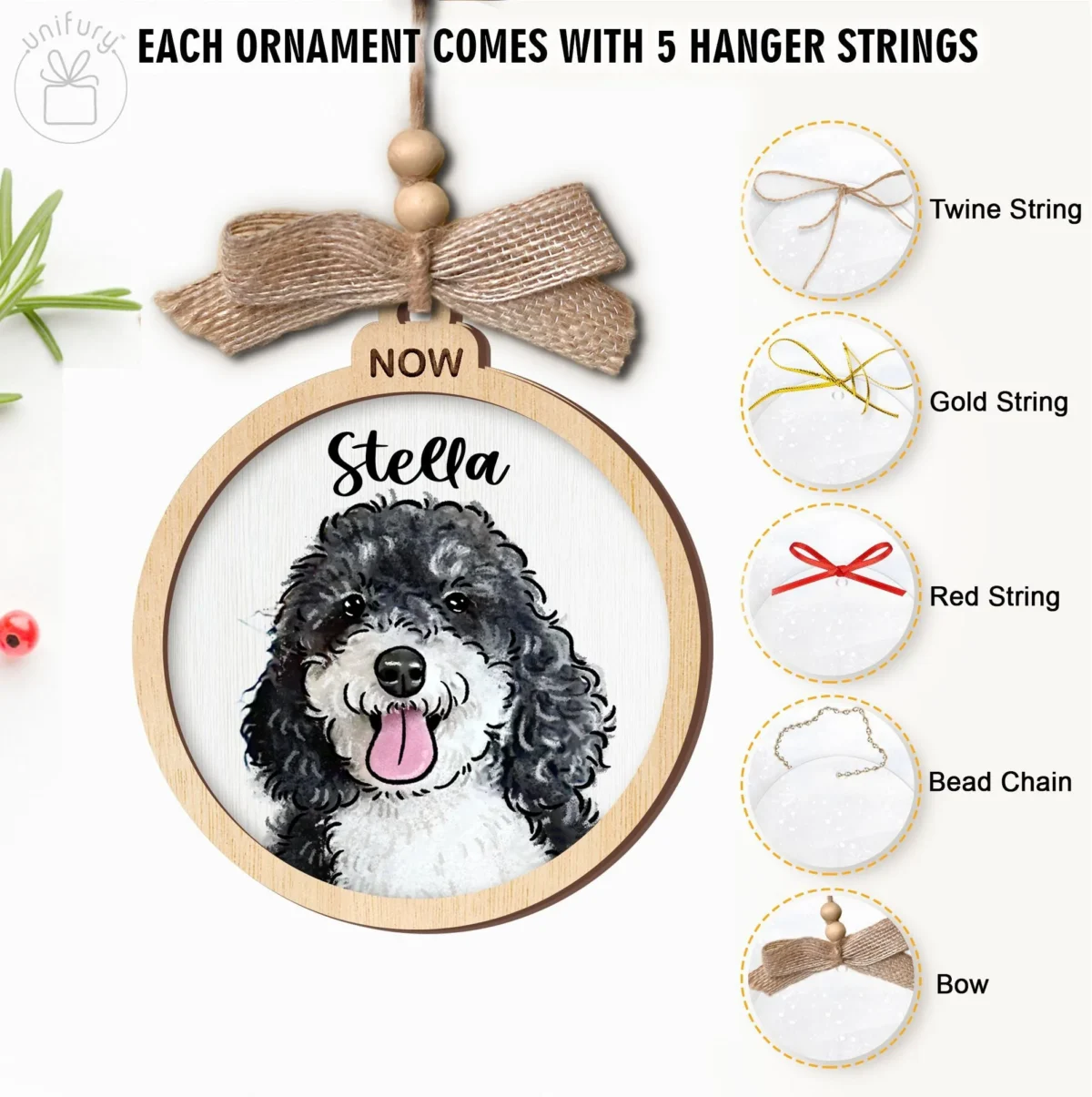 custom then and now pet portrait circle wooden ornament