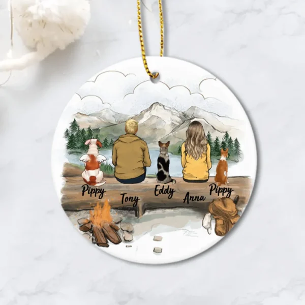 Personalized Christmas Ceramic Ornament - Gifts For Dog Lovers - Dog & Couple