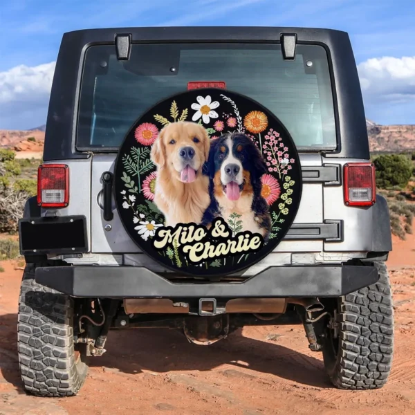 Floral Custom Photo Spare Tire Cover – Up to 2 Pets
