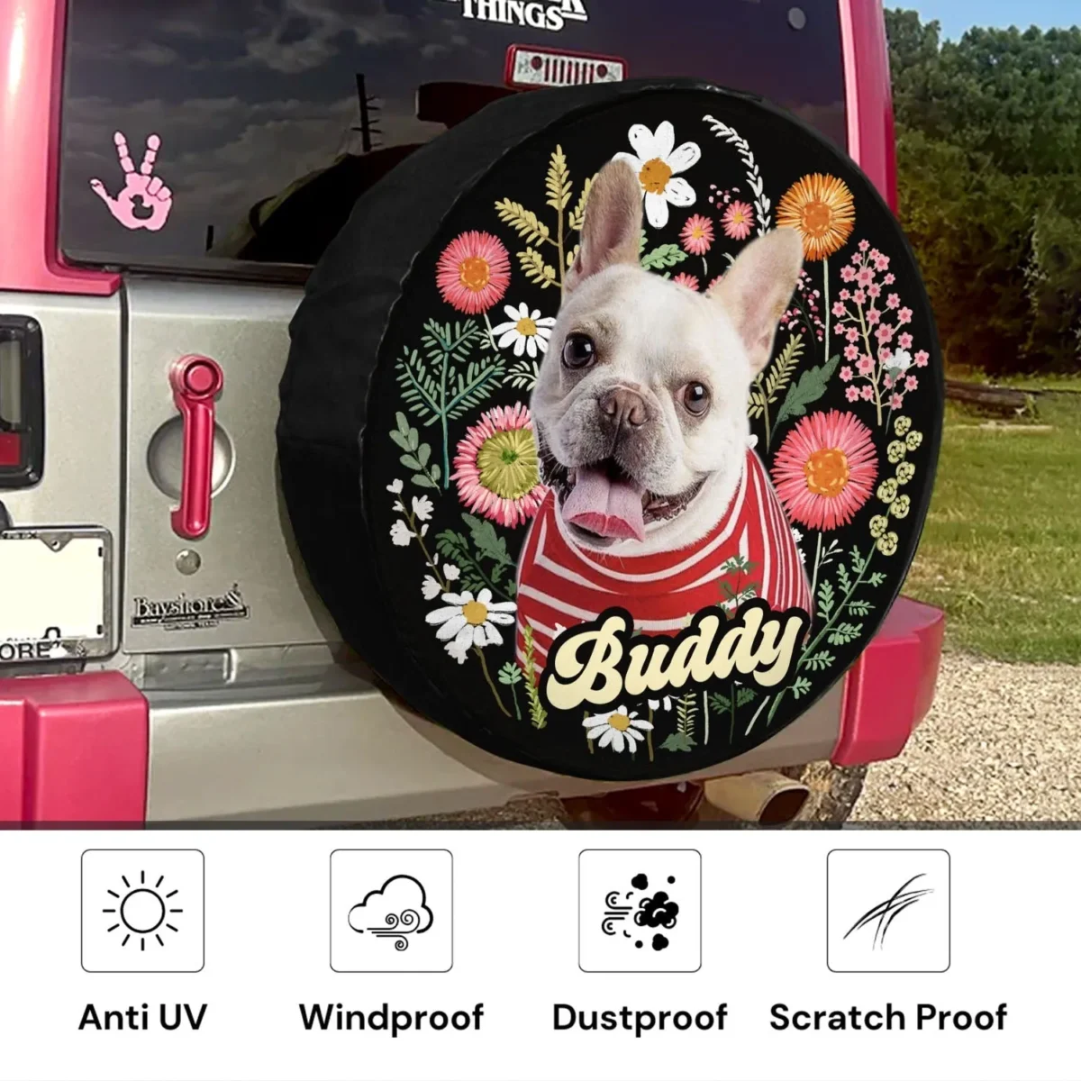 floral custom photo spare tire cover up to 2 pets je6md