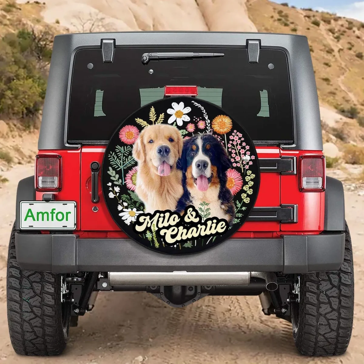 floral custom photo spare tire cover up to 2 pets narjm