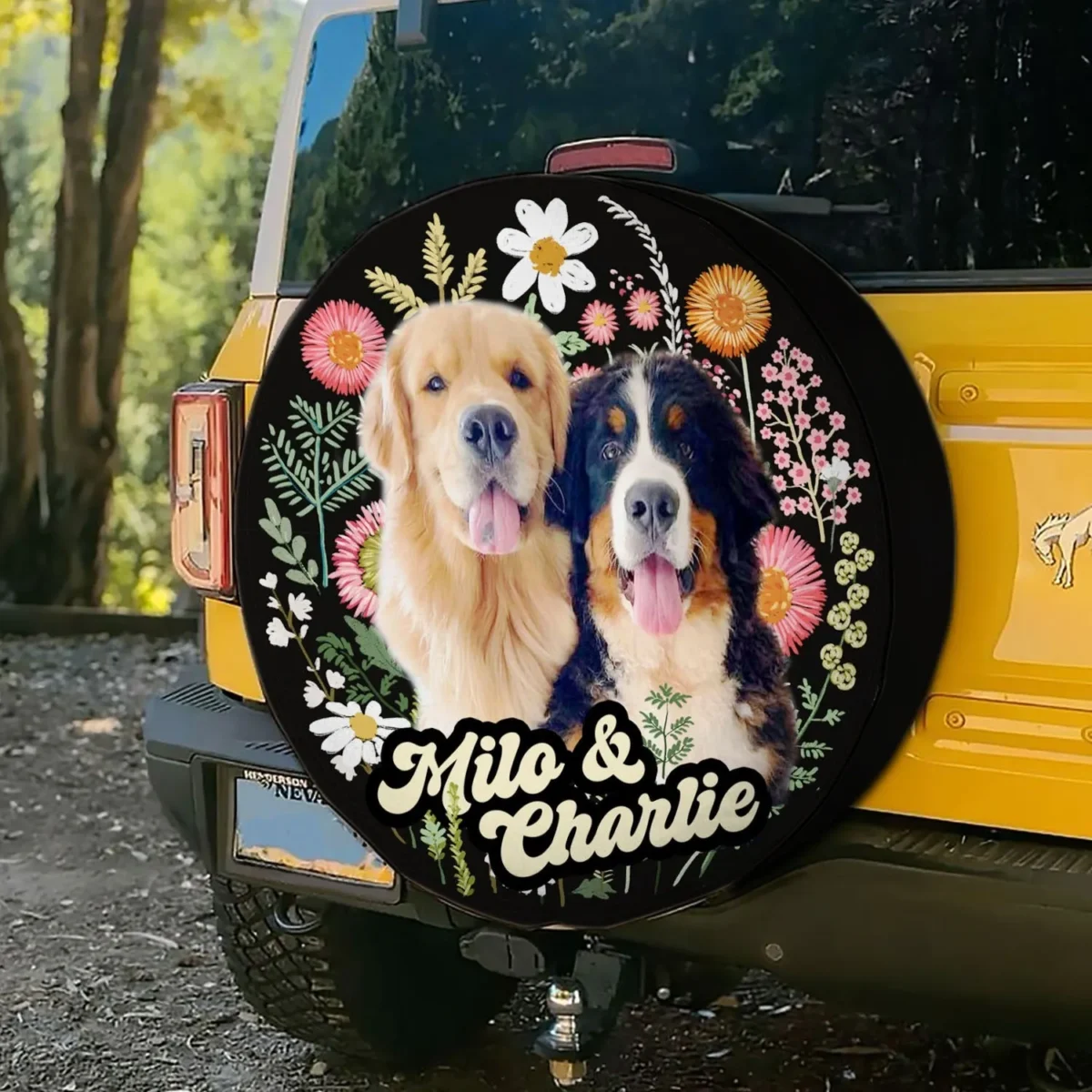 floral custom photo spare tire cover up to 2 pets njmct