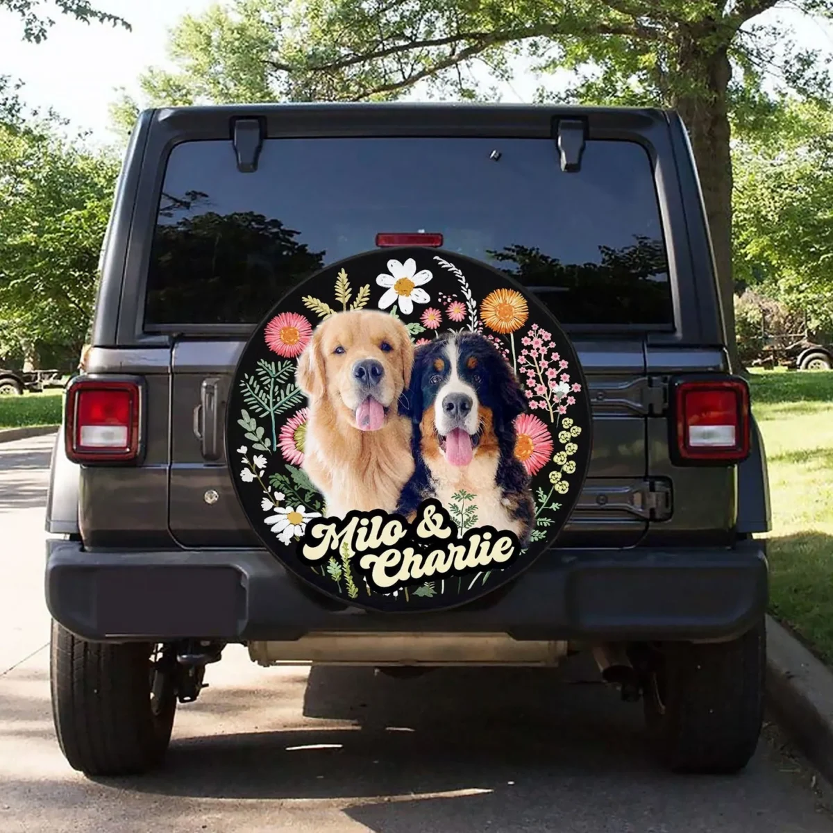 floral custom photo spare tire cover up to 2 pets ojokh