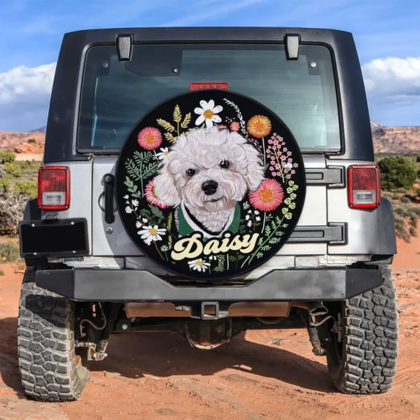 Floral Hand-Drawn Pet Portrait Spare Tire Cover