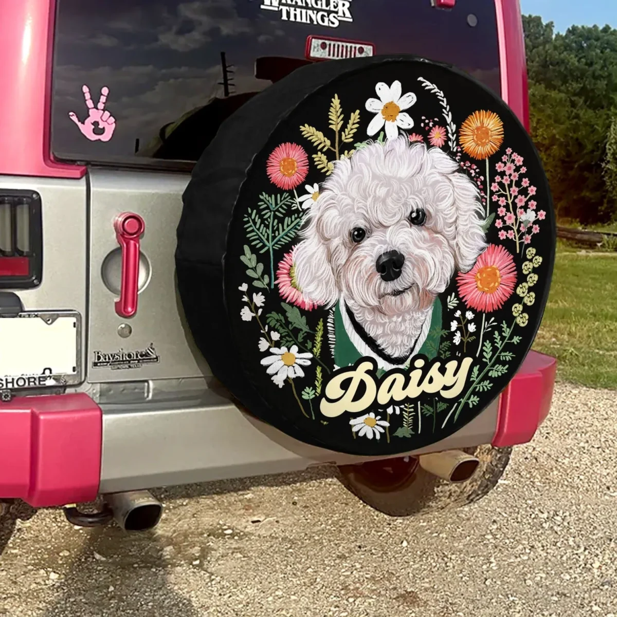 floral hand drawn pet portrait spare tire cover ahcia