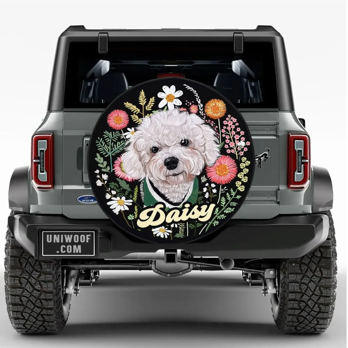 floral hand drawn pet portrait spare tire cover hbrbw