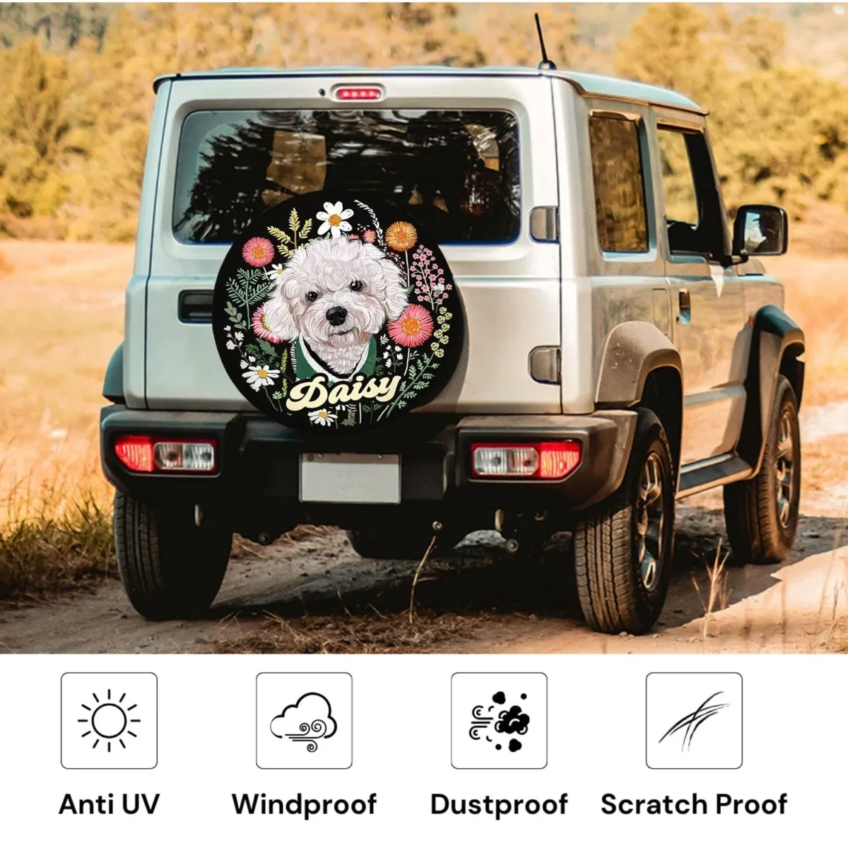 floral hand drawn pet portrait spare tire cover i0d97