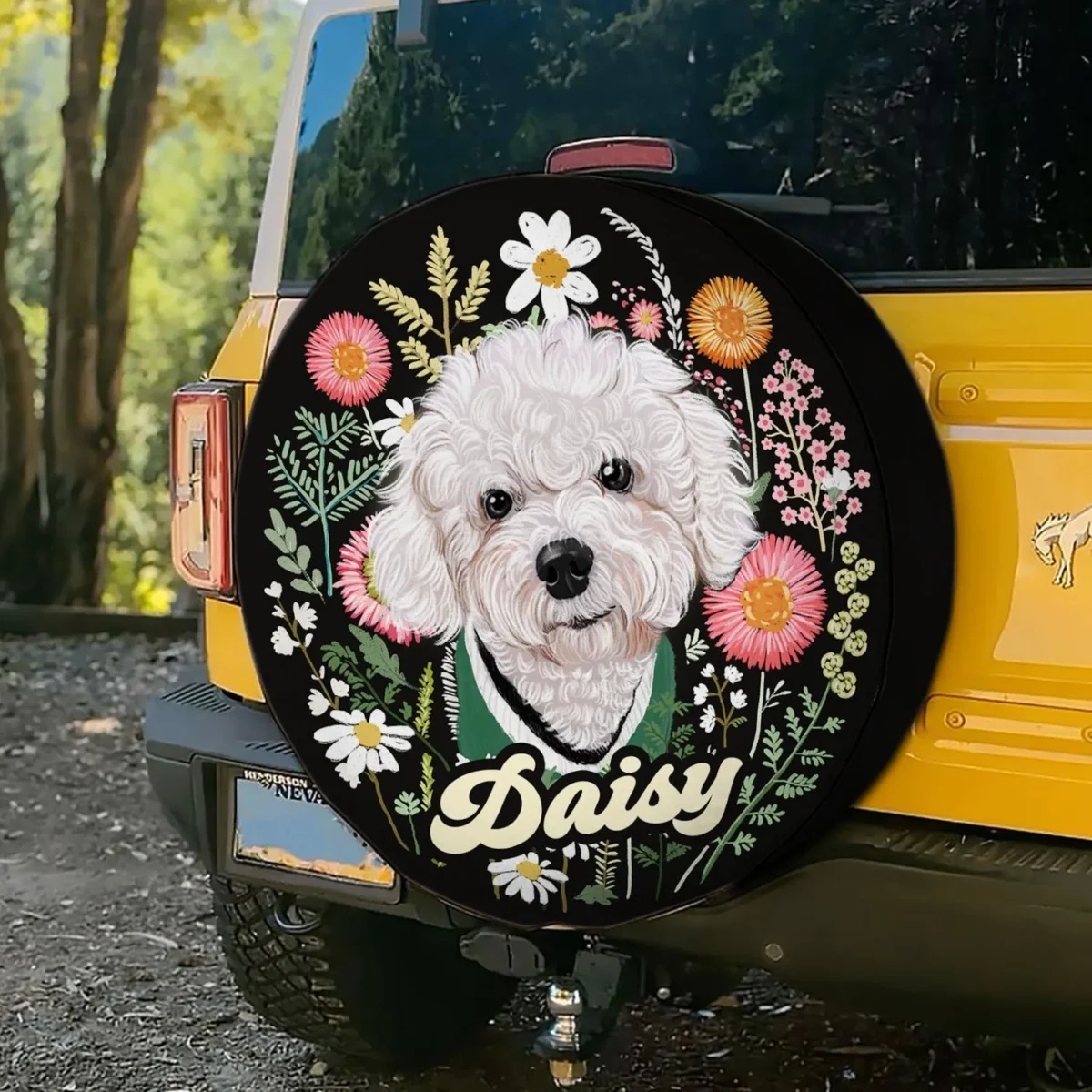 floral hand drawn pet portrait spare tire cover m7izv