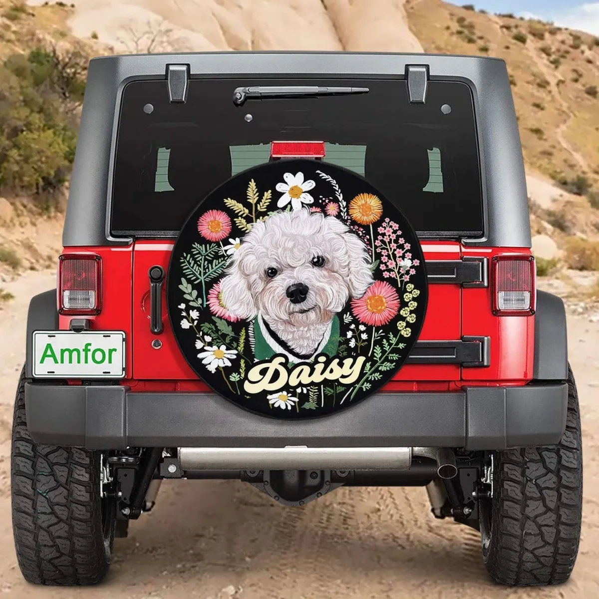 floral hand drawn pet portrait spare tire cover pmypy