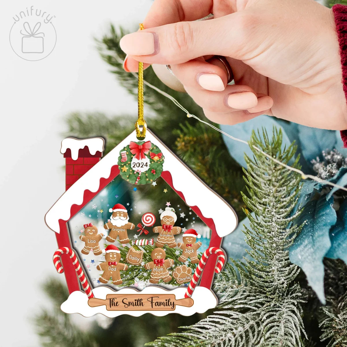 gingerbread house family with pet 4d shaker ornament 0uil6