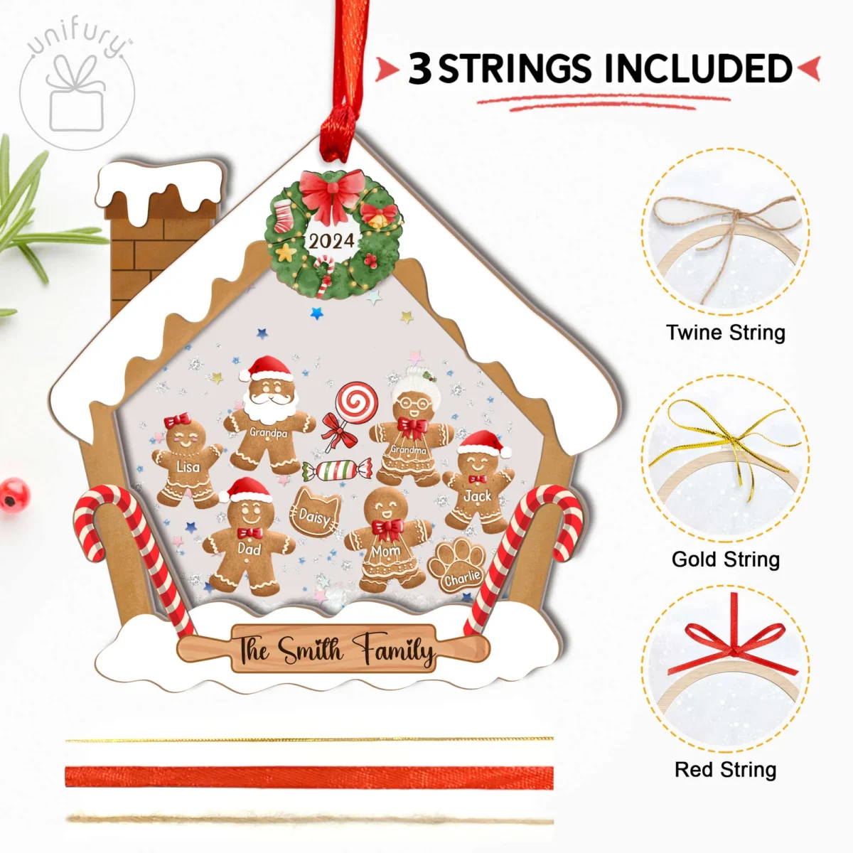 gingerbread house family with pet 4d shaker ornament 1nw93