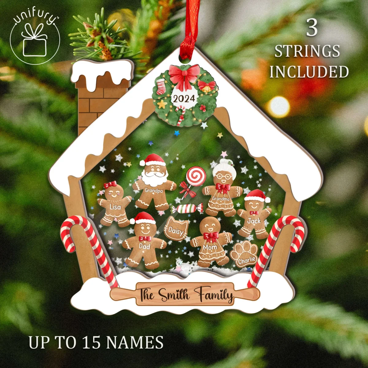 gingerbread house family with pet 4d shaker ornament tfzgz