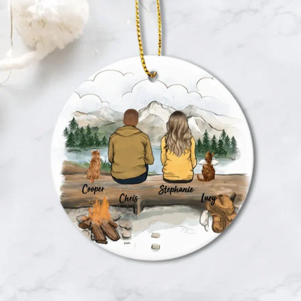 Personalized cat Christmas Ceramic Ornament gift for cat lovers - Cat & Couple