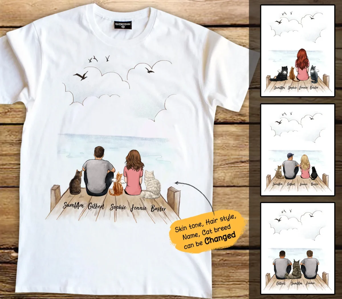 personalized cat mom dad t shirt gifts for cat lovers cat couple wooden dock 2408 of4wq