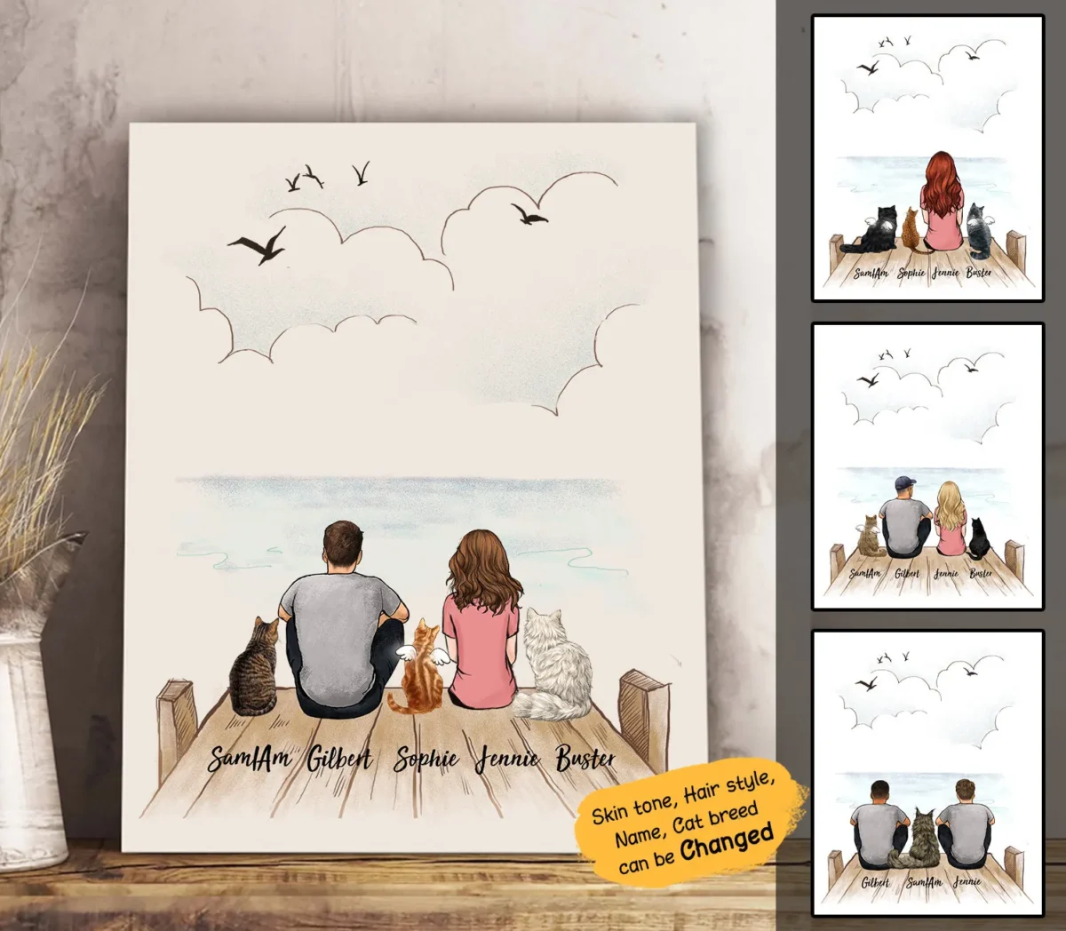 personalized custom cat couple canvas print canvas art wooden dock 2408 kcubf