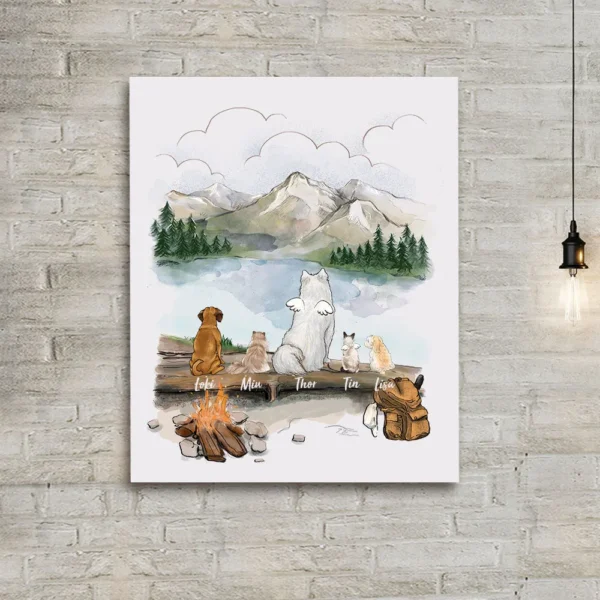 Personalized custom dog & cat canvas print - Hiking - Mountain