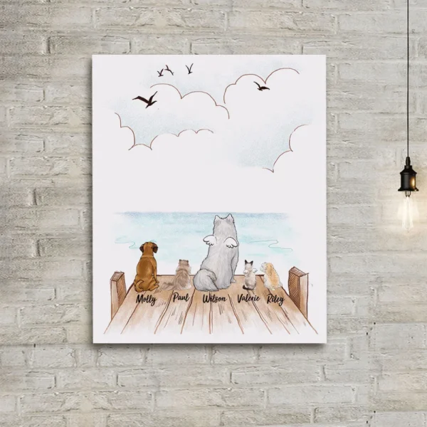 Personalized custom dog & cat canvas print canvas art - Wooden Dock