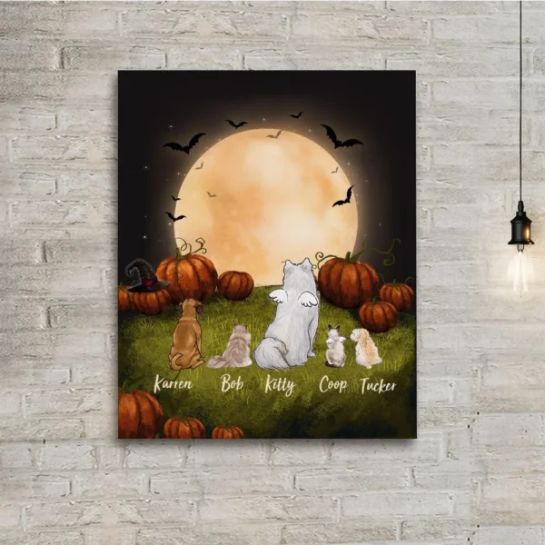 Personalized custom dog & cat canvas print canvas art Halloween