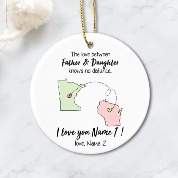 Personalized custom long distance relationship Christmas gift ideas ceramic ornament