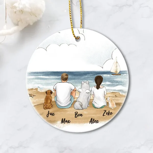 Personalized Dog & Couple Beach - Christmas Dog Ornaments - Dog & Dog Owners