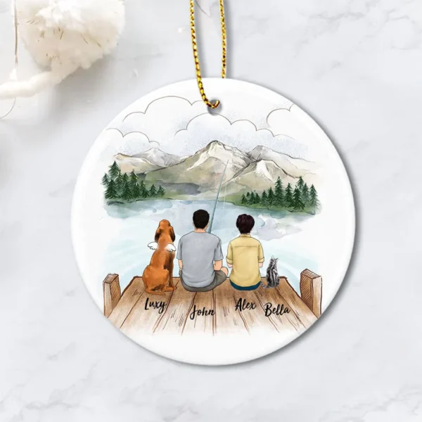 Personalized Family Ornament With Dog & Cat - Custom Ceramic Ornament