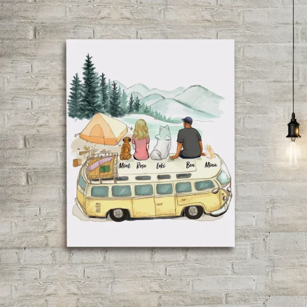 Personalized gifts for dog lovers Canvas Print Wall Art - DOG & COUPLE - Camping